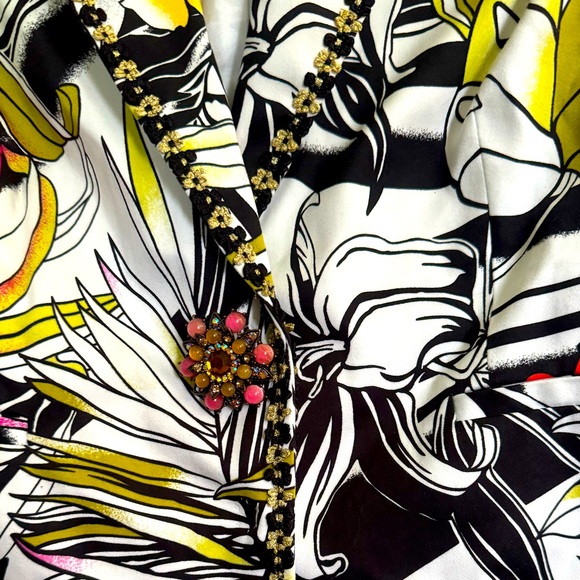 Grace Elements Women's Tropical Floral Blazer Jacket Rhinestone Crystal Button - Picture 2 of 6